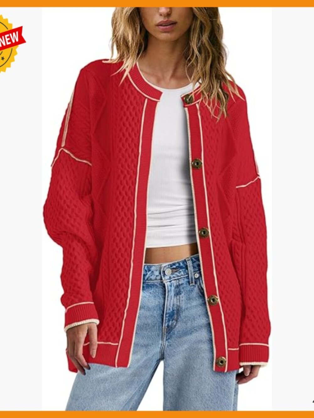 Oversized Cable Knit Cardigan Sweater Lightweight Button Down Pockets